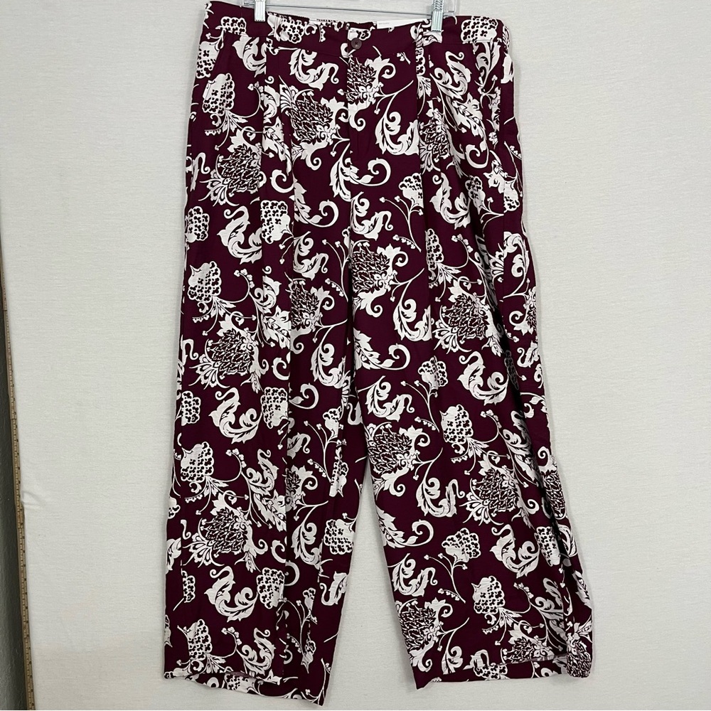 New Liz Claiborne Purple White Floral‎ Stretch Wide Leg Comfy Pants size 16W